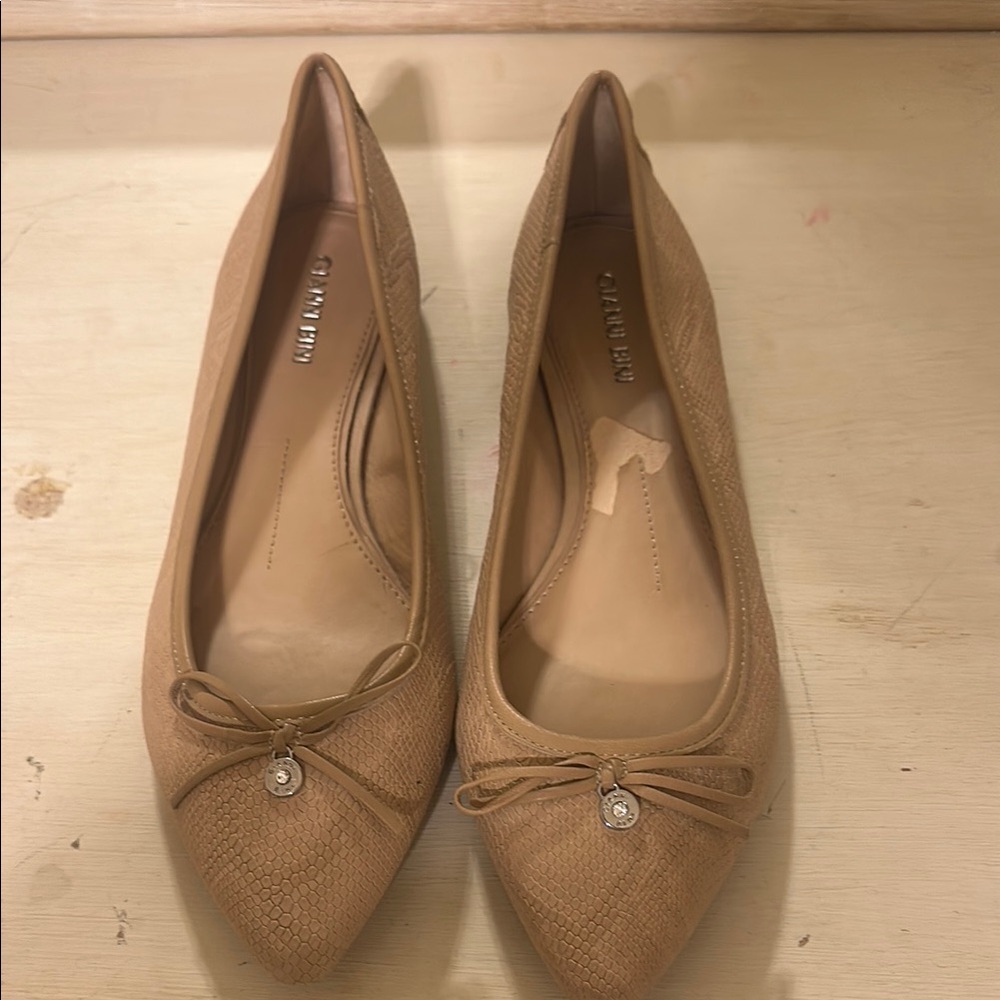 Gianni Bini Tan Suede Flats with Bow Detail
